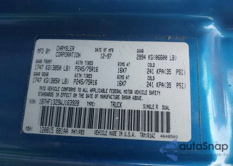 1998 Dodge Ram 1500 St from USA, damaged, VIN 1B7HF13Z9WJ163928